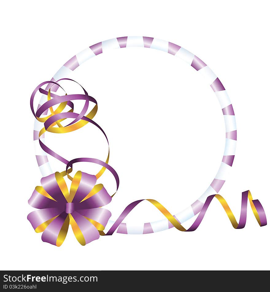 Celebratory round frame with a lilac bow, Greeting card