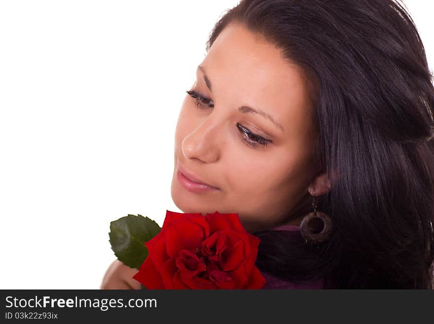 Beautiful young woman with red rosess