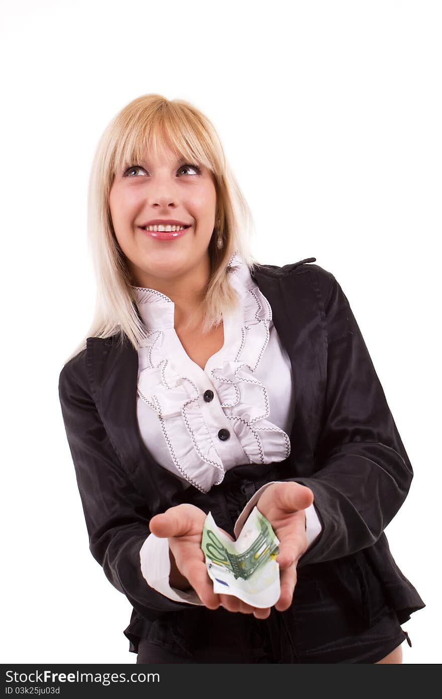 Happy Young Female Holding Cash