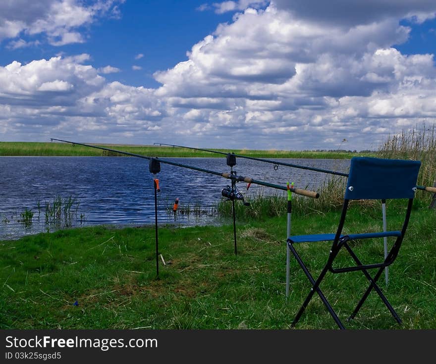 Fishing on river coast