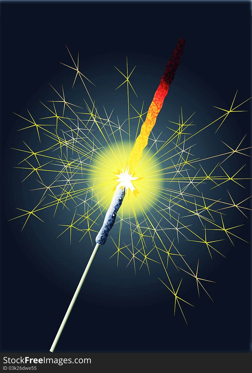 A lit sparklers emits sparks as it burns