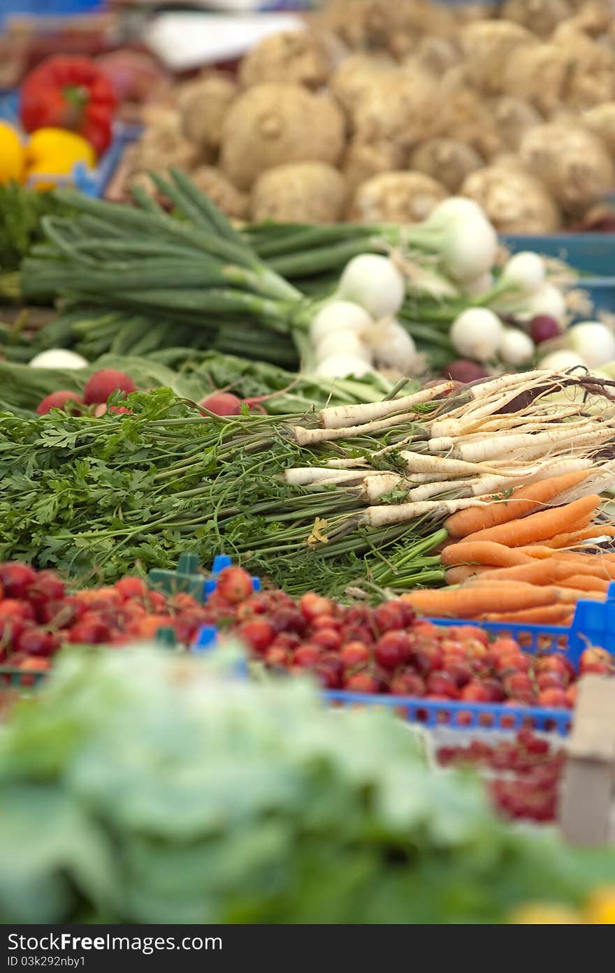 Fresh Vegetables And Fruits At The Local Market