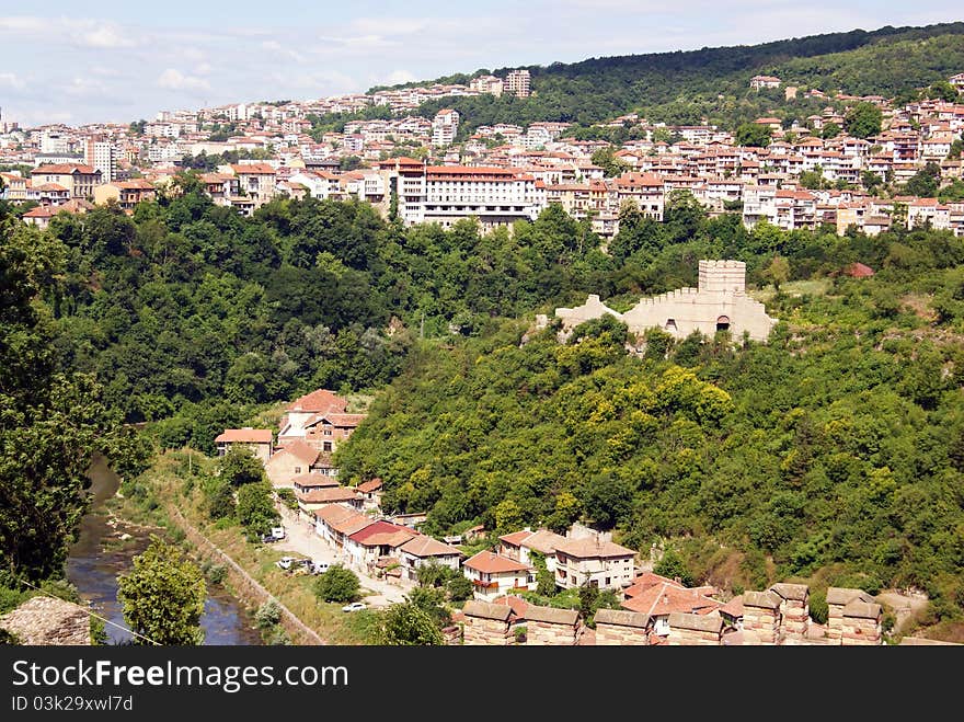 Aerial view of Veliko Tarnovo - the former capital of bulgaria situated on Yantra river. Aerial view of Veliko Tarnovo - the former capital of bulgaria situated on Yantra river