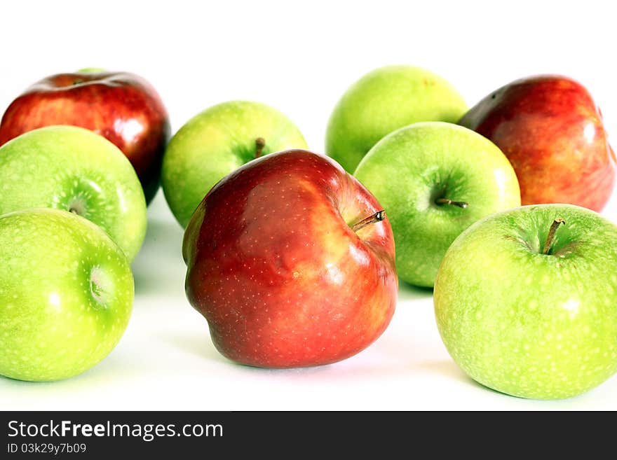 Red and green apples macro close up