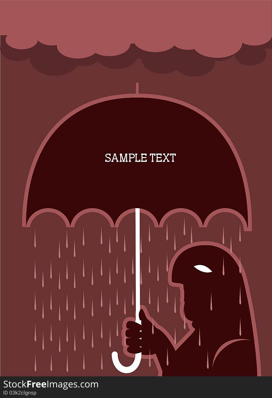 Man and umbrella.Vector raining poster