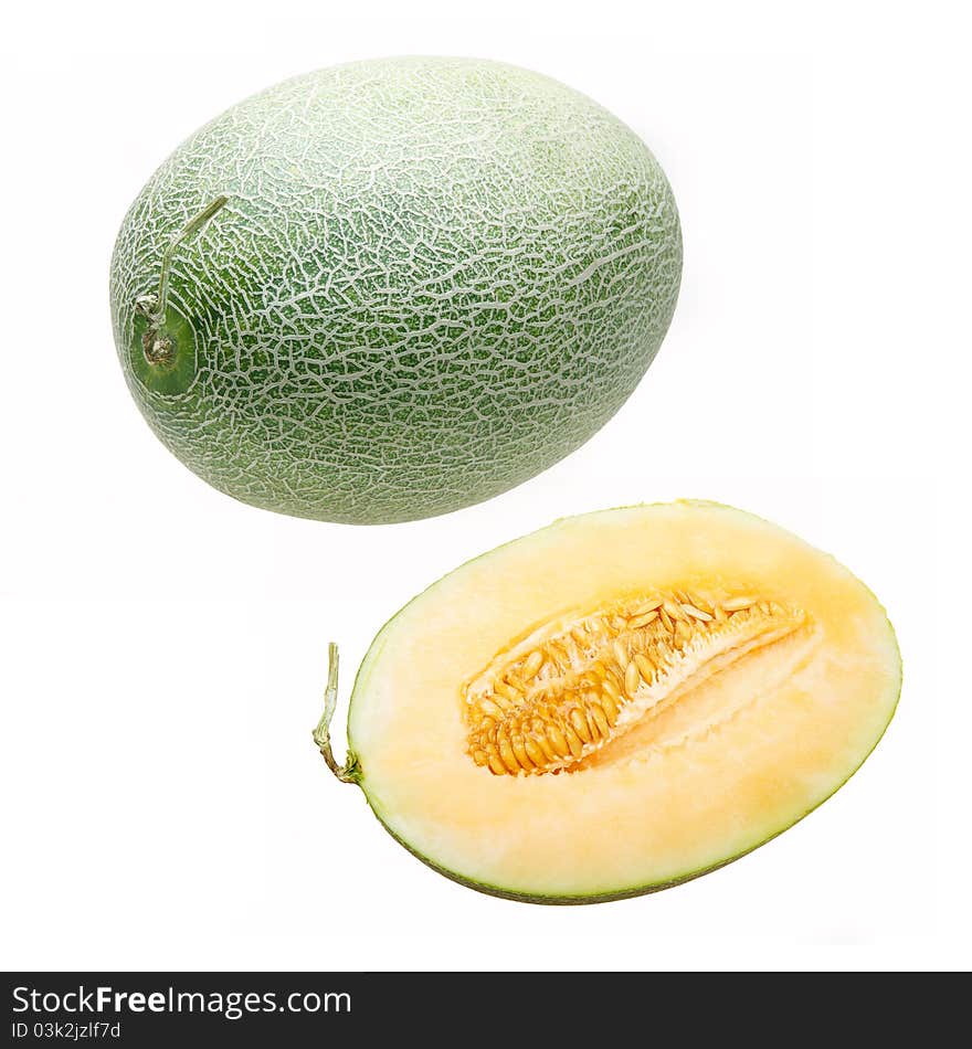 Fresh Chinese cantaloupe melon on white.