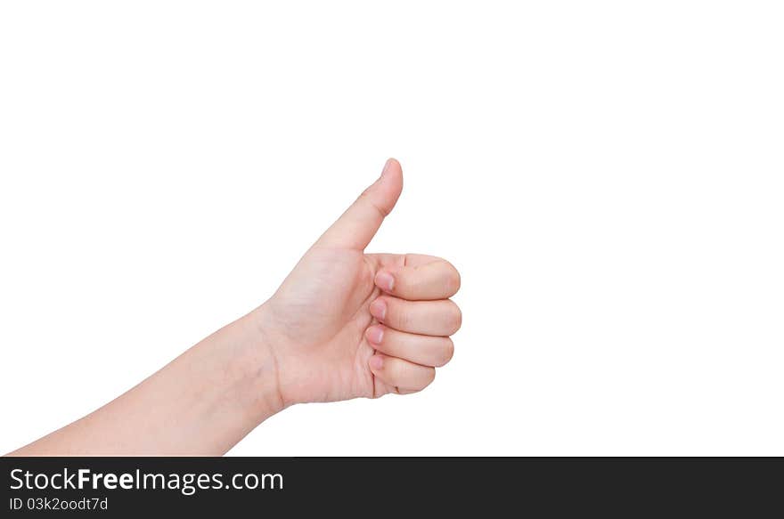 Thumbs up hand sign isolated on white background