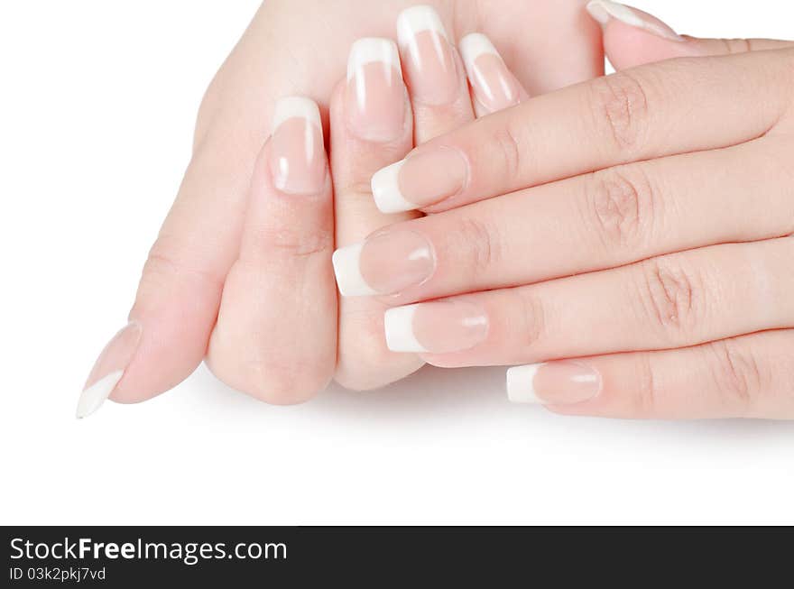 Beautiful female hands with the French manicure