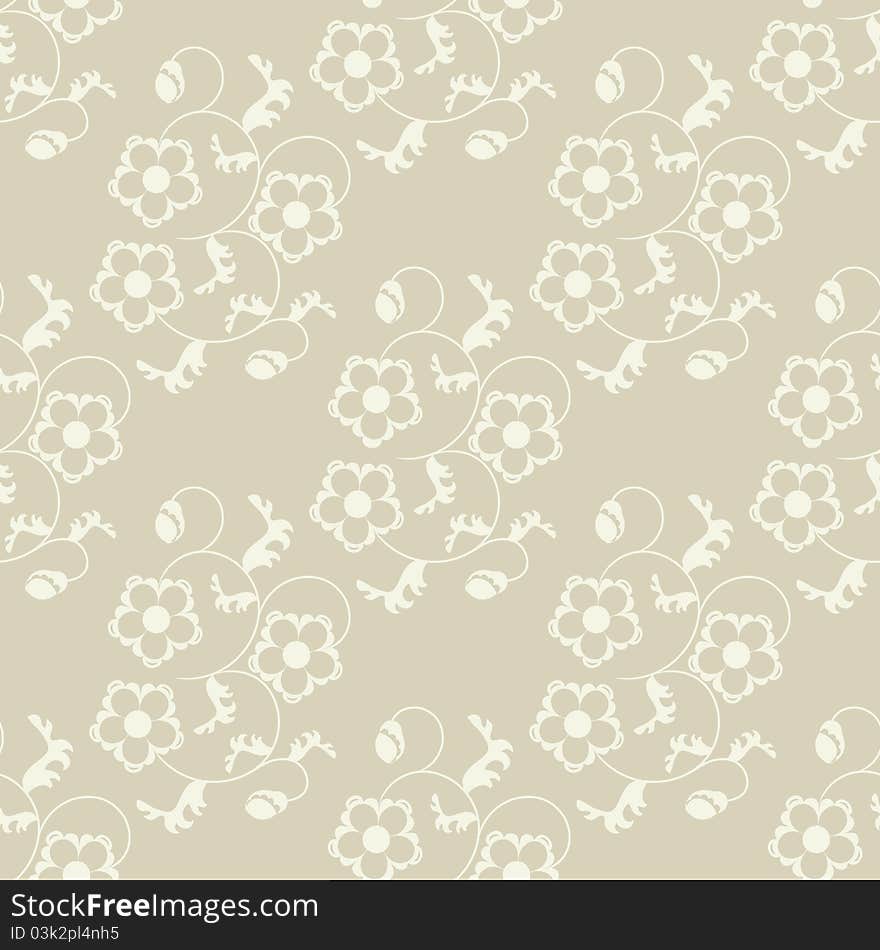 Seamless flowers beige background.