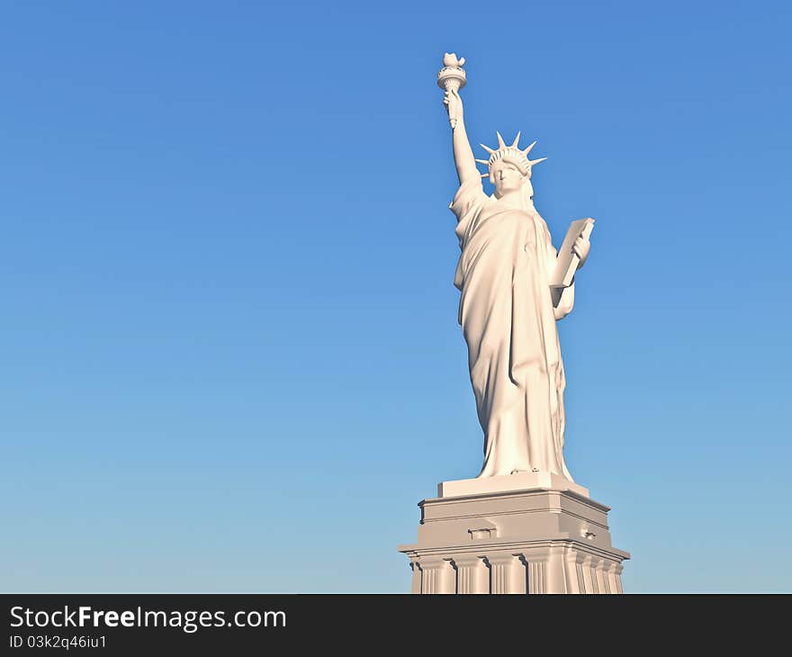 Statue of liberty in full growth against a background of blue sky