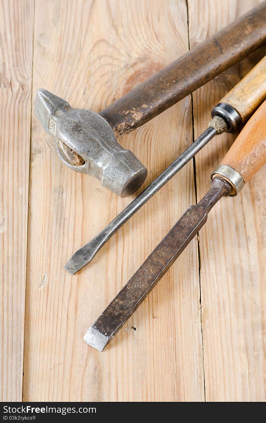 The set building tools on old boards still life