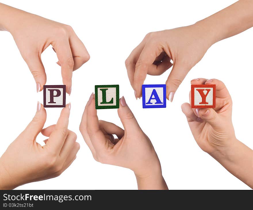 Hand and word Play isolated on white background