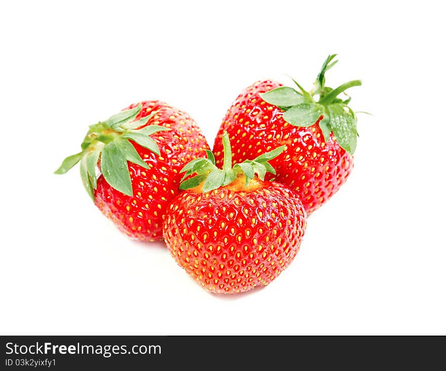 Three Strawberries Isolated On White