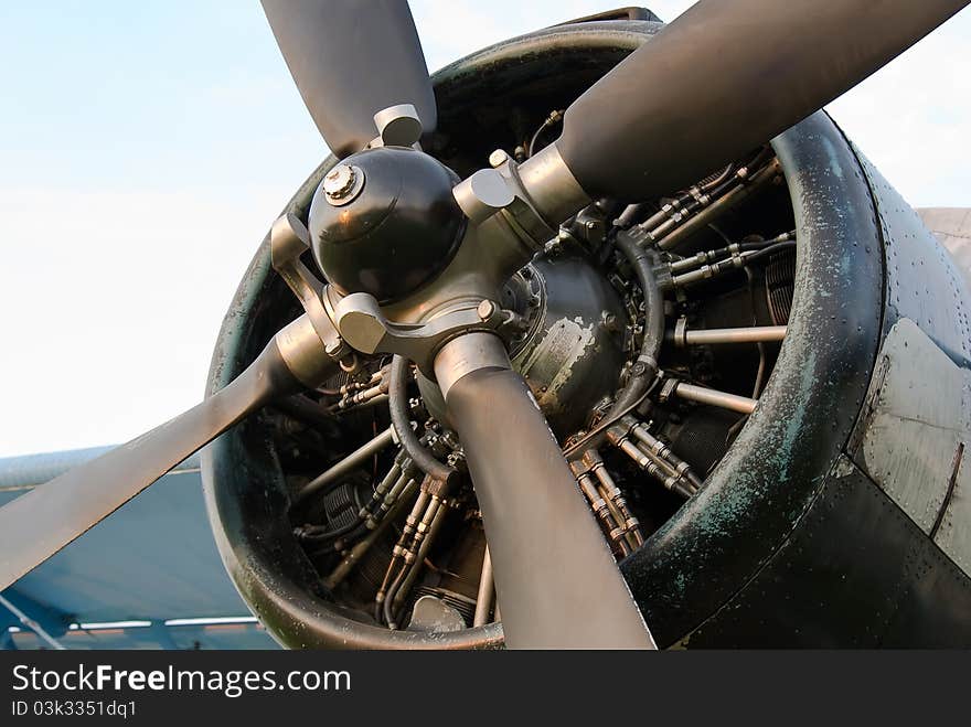 Antonov's propeller warm light illuminated