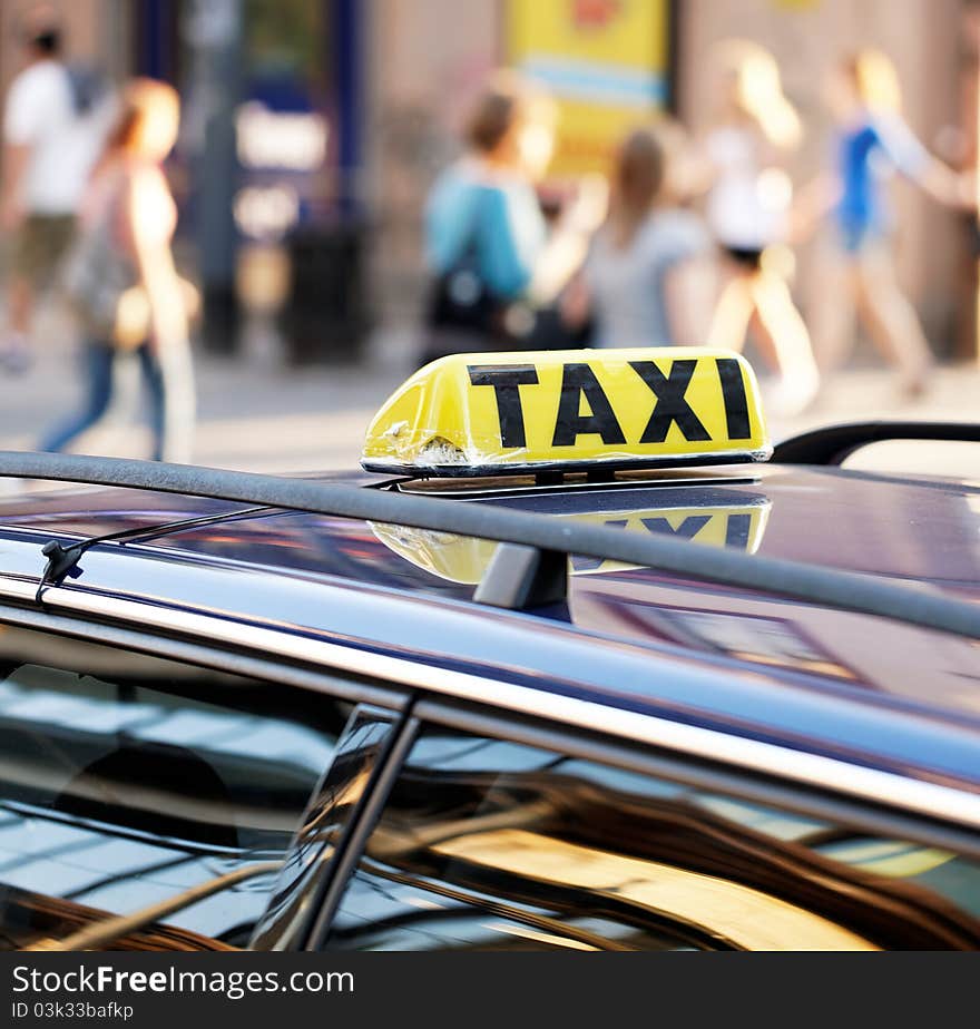 Taxi waiting for clients in city