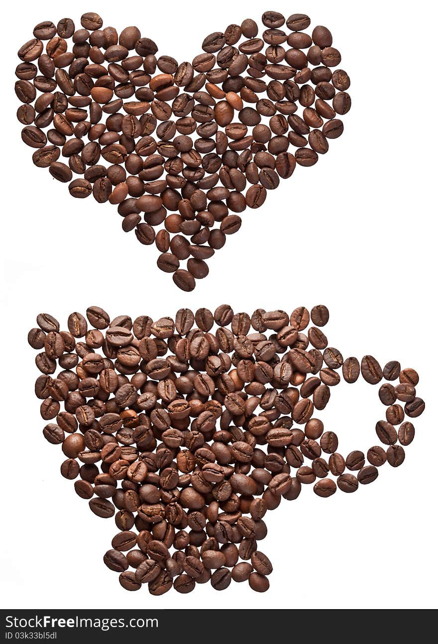 Coffee beans in form of heart.