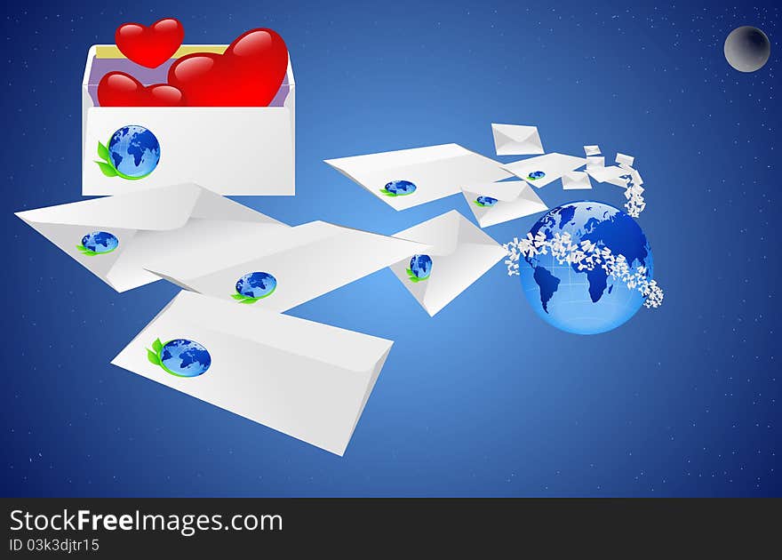 Envelope with a letter delivered to the recipients in the world. Envelope with a letter delivered to the recipients in the world.