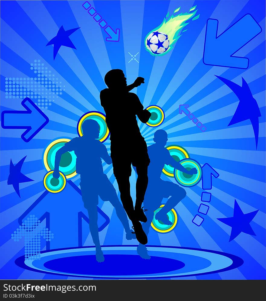 Soccer Players On The Blue Abstract Background