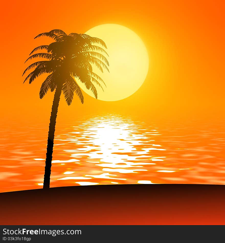 Palm against sun / sunset travel background. Palm against sun / sunset travel background