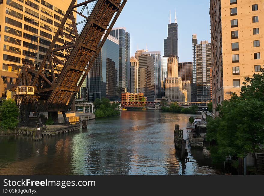 Image of Chicago downtown at sunset. Image of Chicago downtown at sunset.