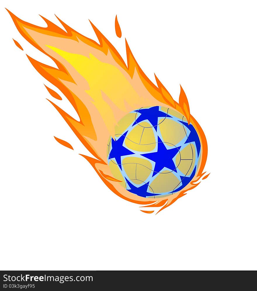 Fiery soccer ball on the white background,  illustration. Fiery soccer ball on the white background,  illustration