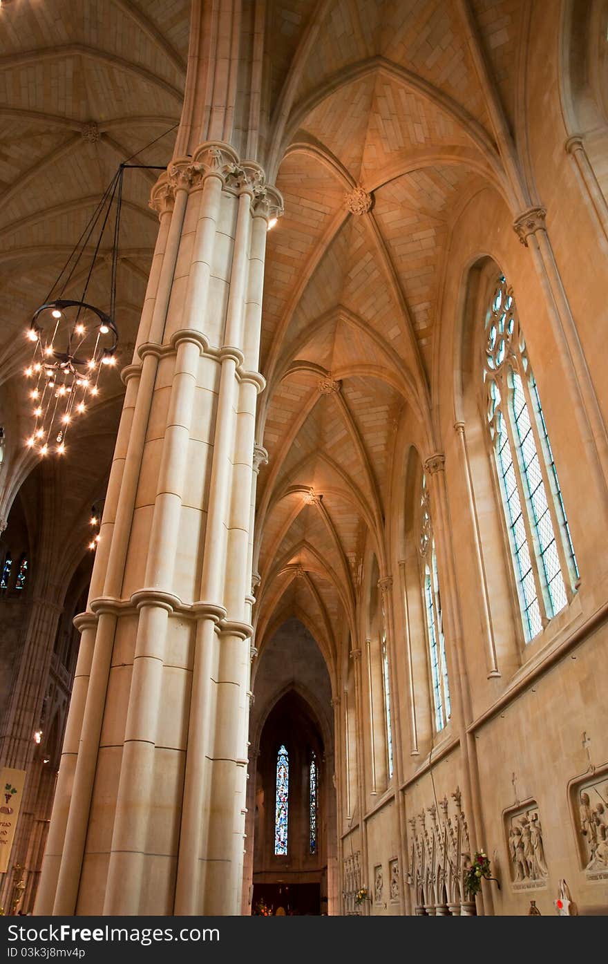 Looking up at the roof inside Arundell Cathedral, West Sussex. Built in the French Gothic style in 1869. Looking up at the roof inside Arundell Cathedral, West Sussex. Built in the French Gothic style in 1869.