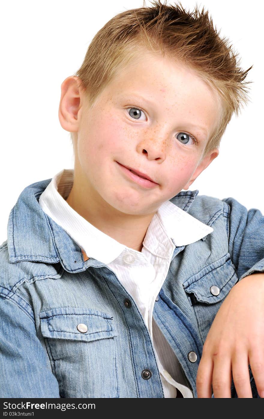 Young Attractive Boy Wearing A Blue Jean Jacket