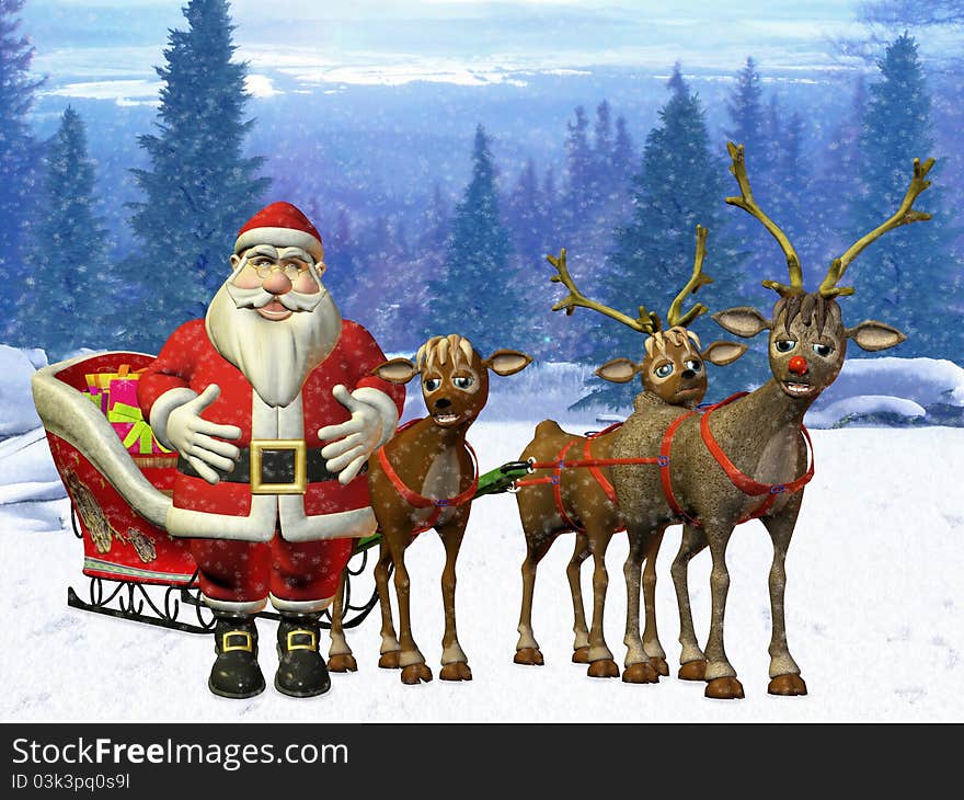 Santa with reindeers