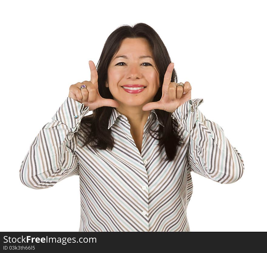 Attractive Multiethnic Woman, Hands Framing Face