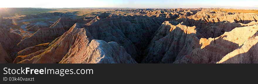 Panoramic Sunrise in the south dakota badlands. Panoramic Sunrise in the south dakota badlands