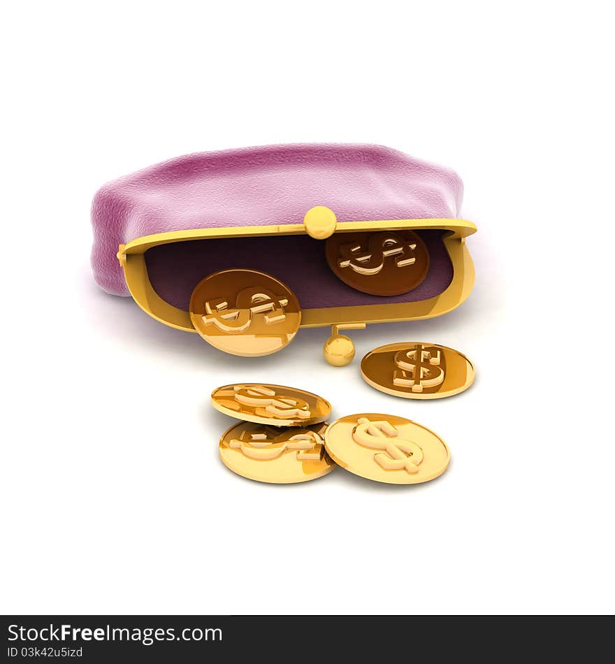 3d illustration of a purse and money