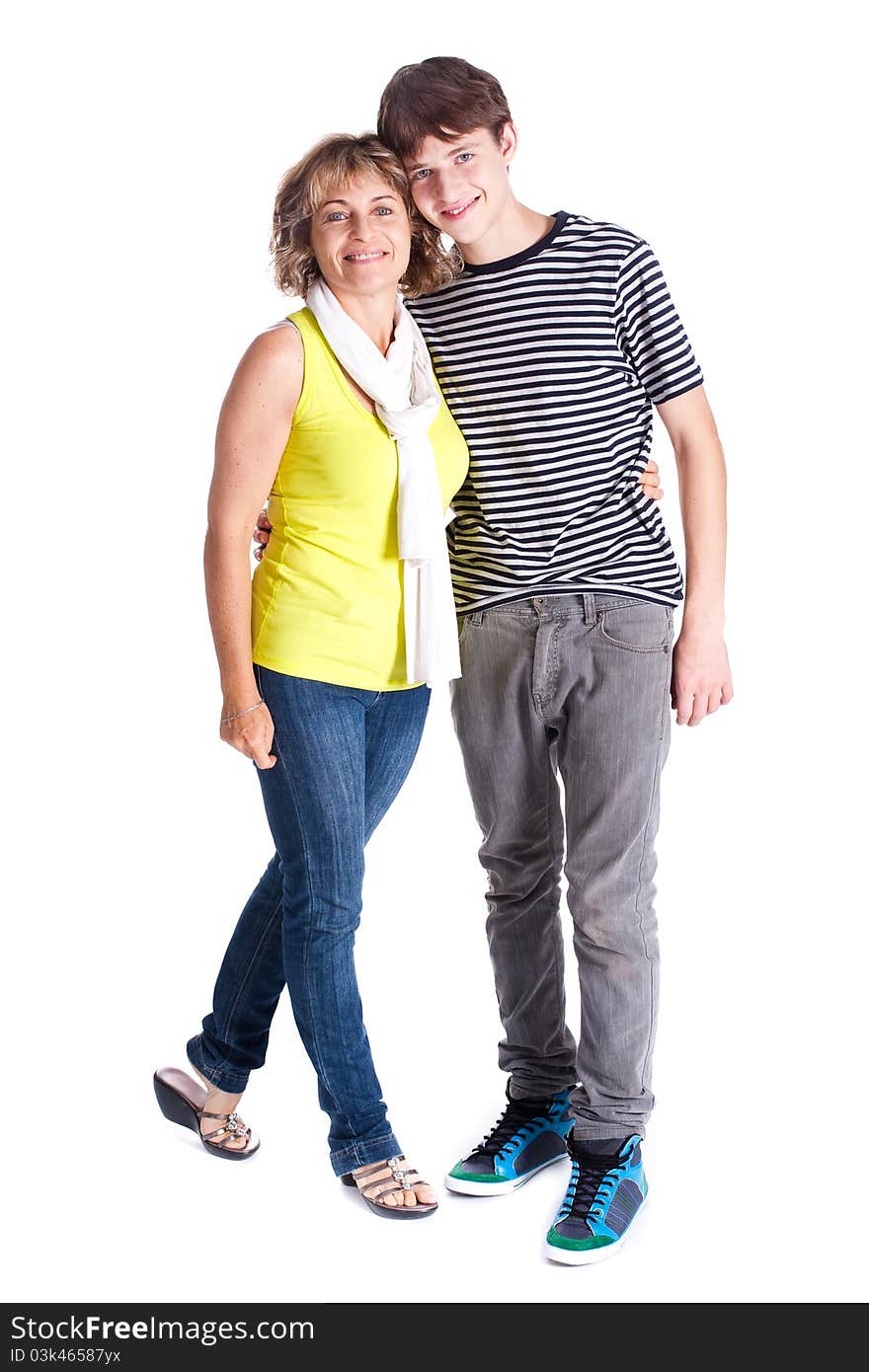 Grandson and grandmother over white background, very happy. Grandson and grandmother over white background, very happy..