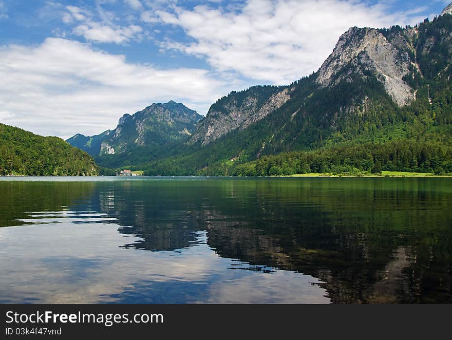 Panoramic view of Alpsee lake, Bavaria, Germany