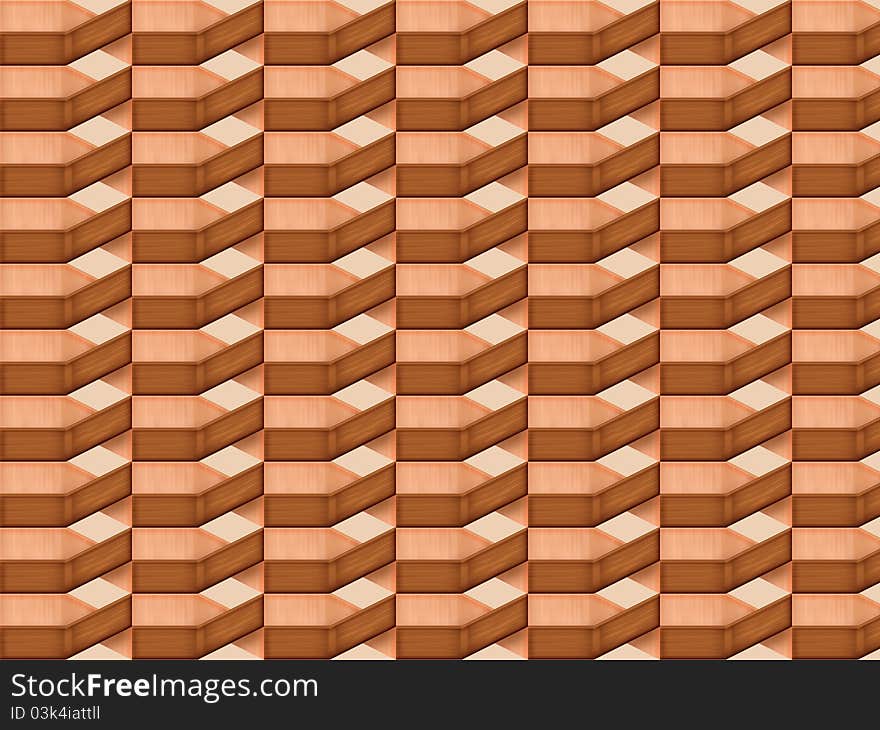 Woven texture of the wooden bars of brownish-pink color