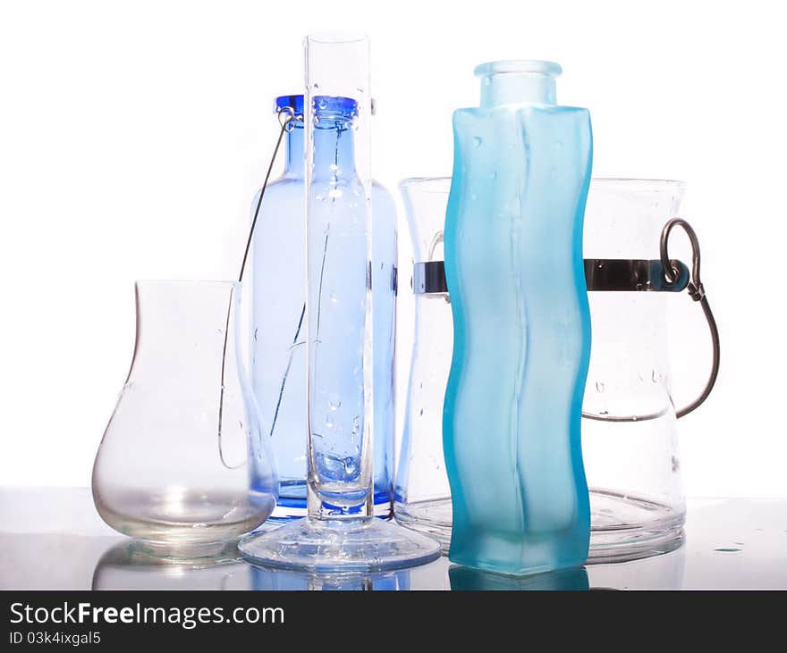 Group of beautiful handmade vases isolated on a white background