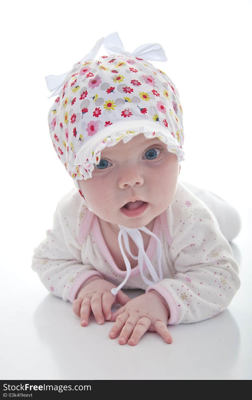 Little girl on white background