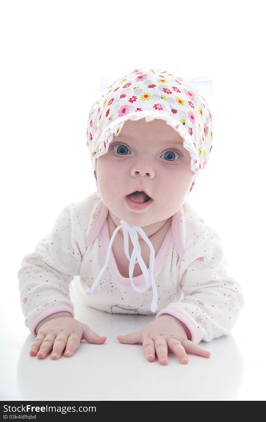 Little girl on white background