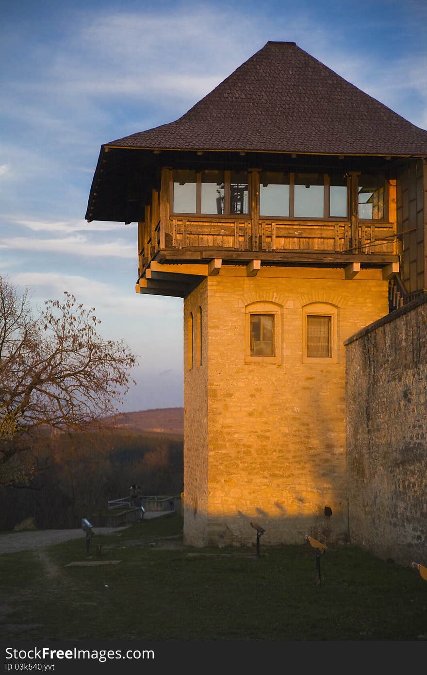 Medieval fort tower in sunset light