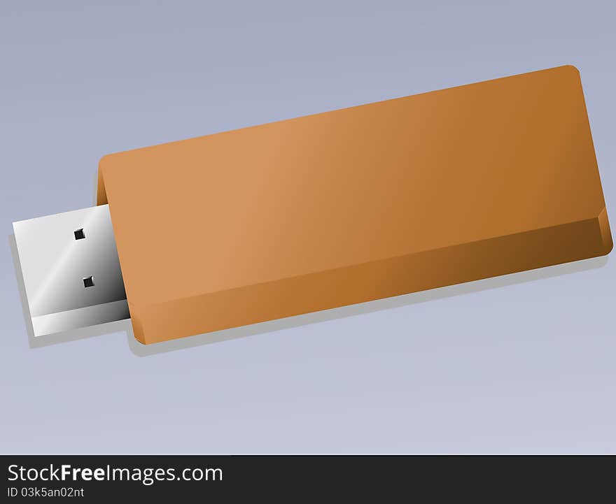 Painted wooden USB flash drive on a blue background