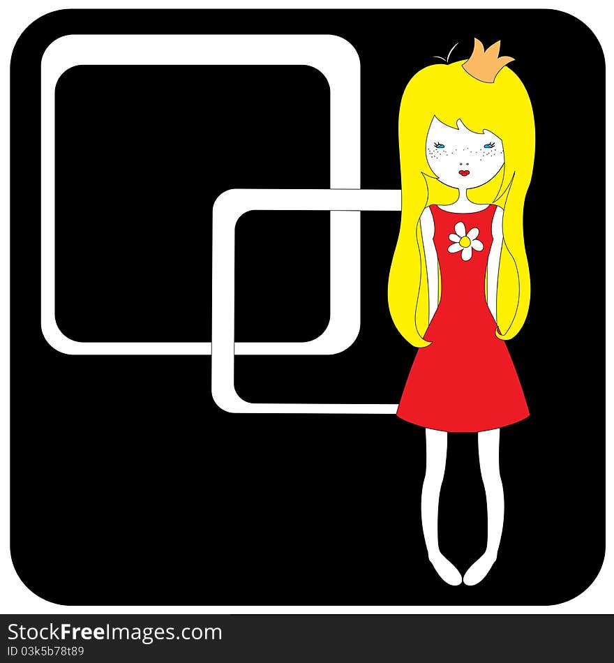 Vector Illustration of retro design greeting card with little girl and copy space for your text