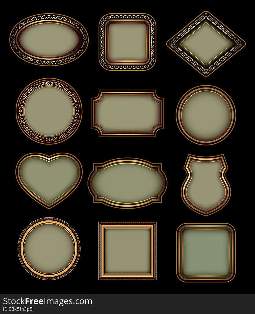 Set of retro frames on a black background