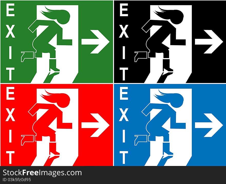 Colorful emergency exit sign, icon and symbol. Colorful emergency exit sign, icon and symbol