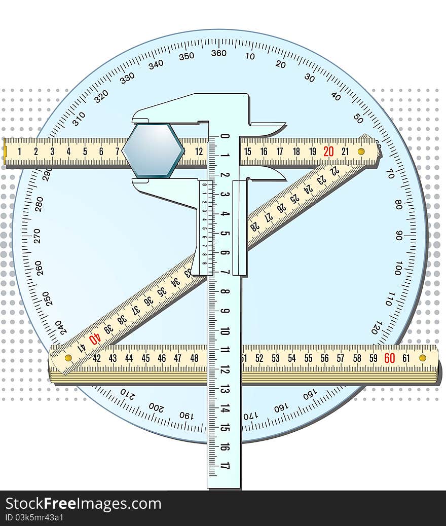 Accurately measured, wooden meter and calipers