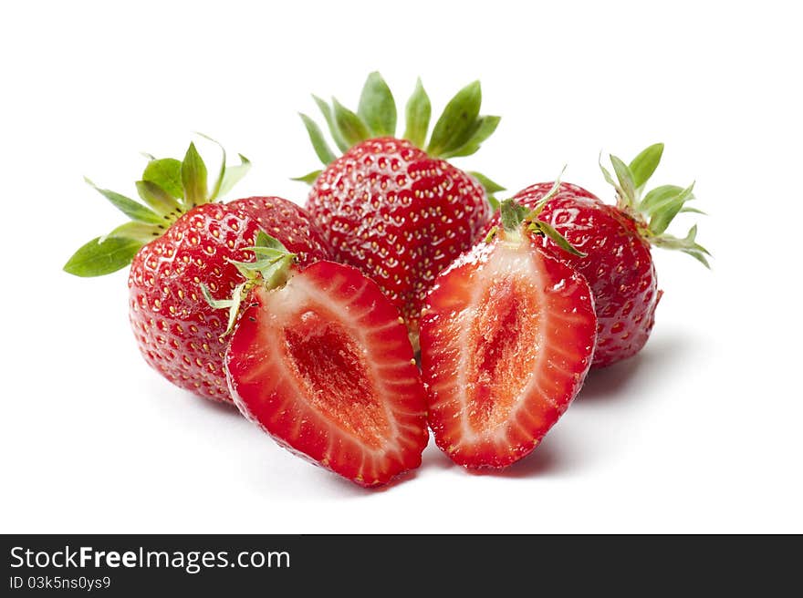 Strawberries with open one, on white background. Strawberries with open one, on white background