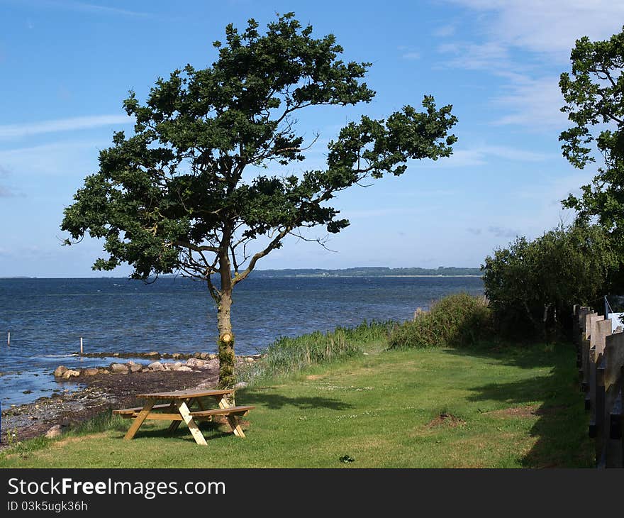 Outdoors Picnic table by the sea