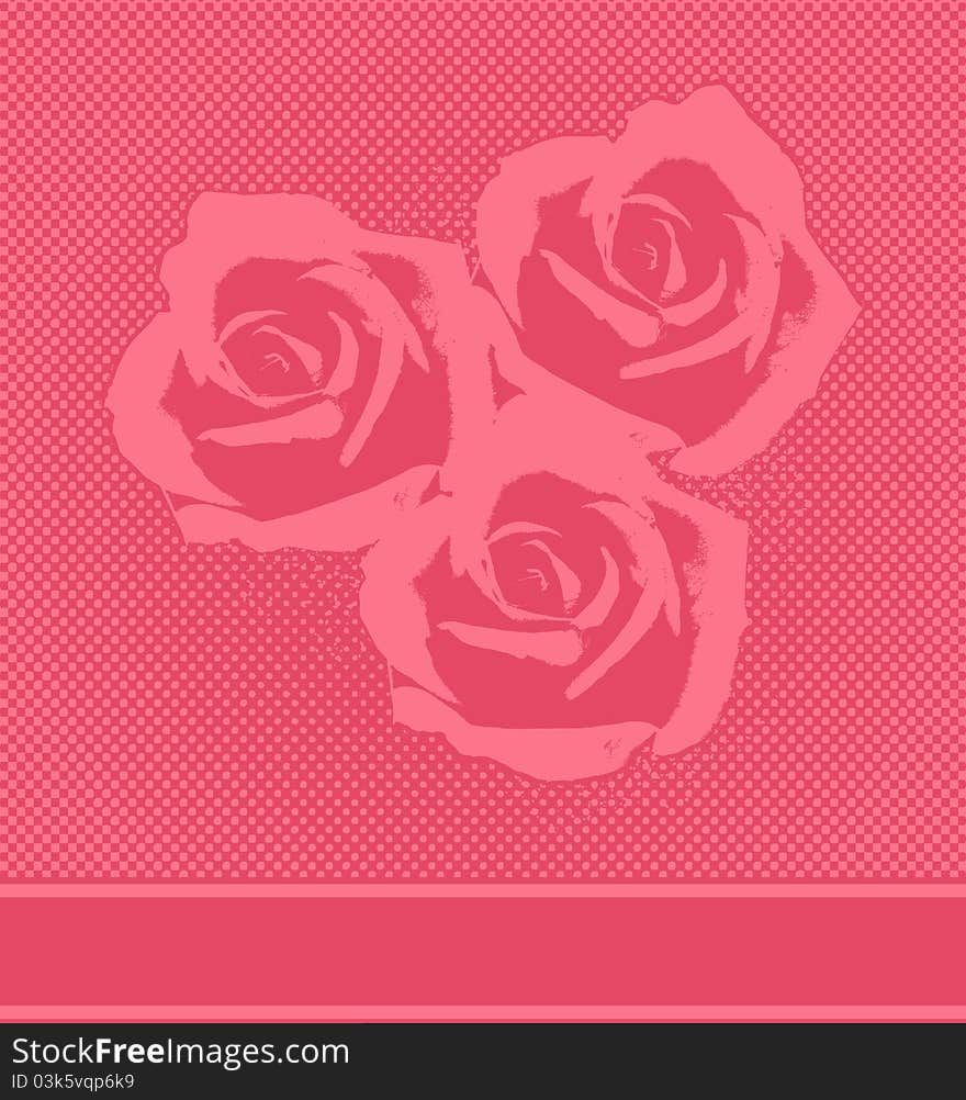 Vector red halftone roses card