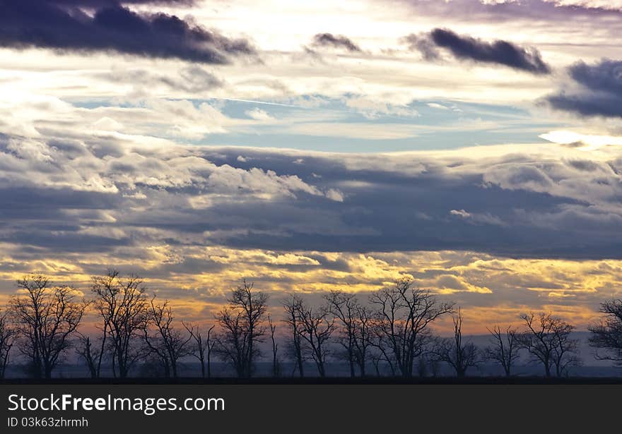 Ethereal sunset cloud- and landscape