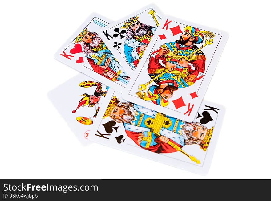 Combination poker from kings on a white background. Combination poker from kings on a white background