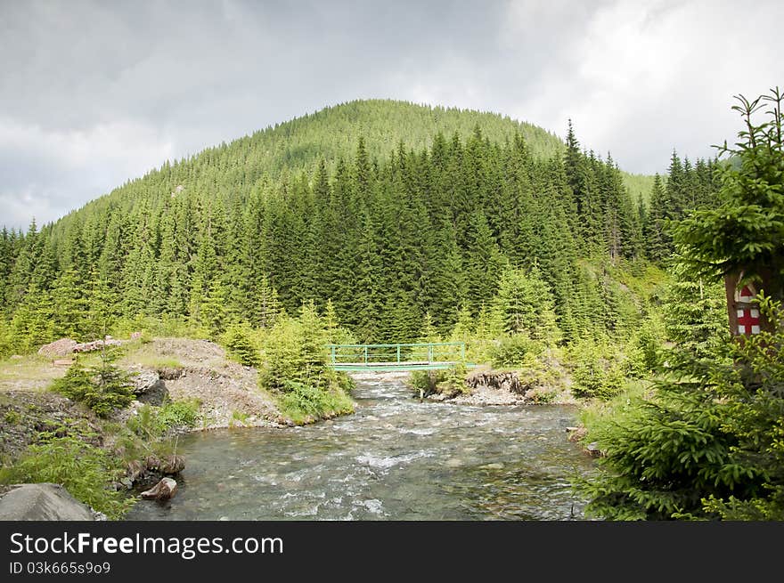 Ecotourism trail in the mountains in Romania