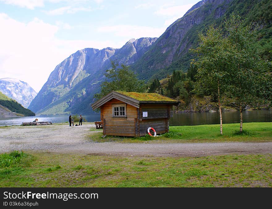 Norwegian landscape, the mountains and the lake, the nature of the North